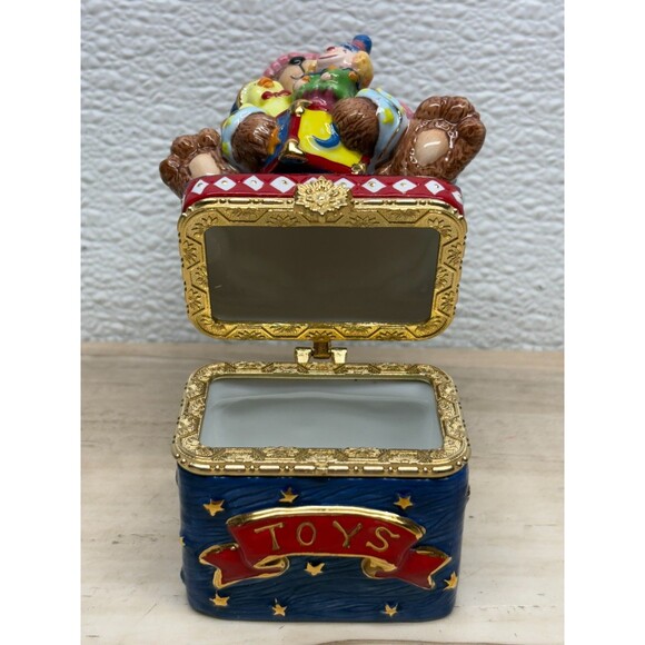 Traditions Porcelain Decorative Trinket Box Hand Painted Teddy Bear With Toys - Picture 6 of 16